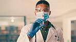 Medicine, doctor and black man with injection for vaccine, healthcare or flu shot for wellness. PPE, medical treatment or physician with needle for immune system protection, syringe or health booster