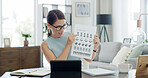 Document, woman and teacher with online teaching in home for education, elearning or career. Remote work, tablet and female educator with paperwork for virtual lesson for test preparation in house.