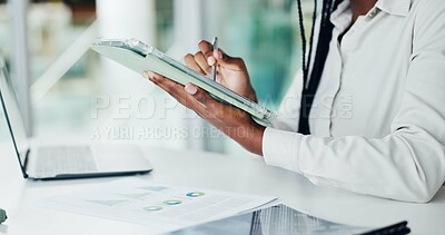 Buy stock photo Hands, person and stylus with tablet in office for research, finance report and schedule. Woman, digital and typing on tech for company audit, financial results and budget review for investment offer
