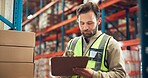 Supply chain, clipboard or man with inspection, inventory and distribution with delivery quality control. Person, documents or employee in factory, checklist or export report with shipping manager