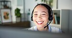 Tech support, help desk or woman with headset for customer care, consulting or advice for troubleshooting. Problem solving, call center or virtual assistant speaking to client, hotline or computer