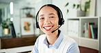 Portrait, help desk or woman with headset for customer care, consulting or advice for troubleshooting. Tech support, contact center or virtual assistant speaking to client, online hotline or solution