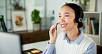 Computer, help desk and woman with headset for customer care, consulting or advice for troubleshooting. Tech support, contact center and virtual assistant speaking to client, hotline or microphone