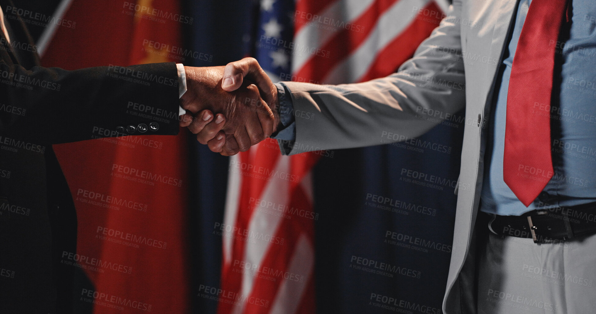 Buy stock photo People, politics and handshake with agreement for alliance, political negotiation or country deal. Politician, congressmen or shaking hands with global partnership to stop war for exchange or truce