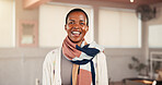 Portrait, black woman and instructor with smile for pilates, fitness pride and satisfaction. Happy, female person and confident for exercise course, training support and join us with club membership