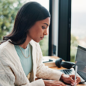 Image showcasing Woman, writing or planning in home for remote work, HR support or daily ...