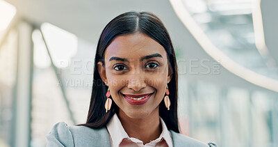 Buy stock photo Portrait, business and woman with smile at airport for travel, career pride and international flight. Happy, female person and confident for departure, airplane transport and journey abroad for work