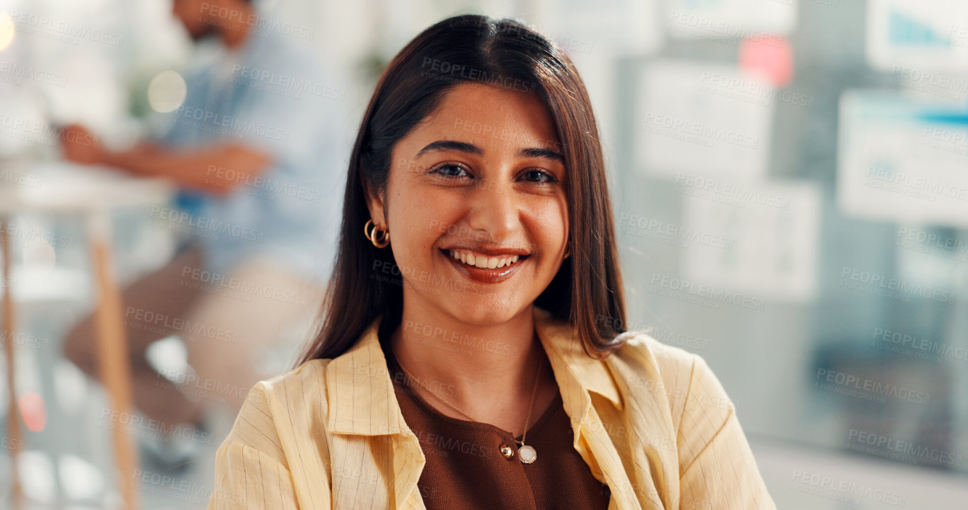 Buy stock photo Startup, creative and portrait of business woman with confidence, pride and smile for editor career. Media agency, office and person for about us for copywriting, news reporter job and publishing