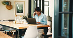 Remote work, phone call and woman with laptop for schedule, networking and news source research. Freelancer, journalist and planning in home for article questions, information or feedback for website