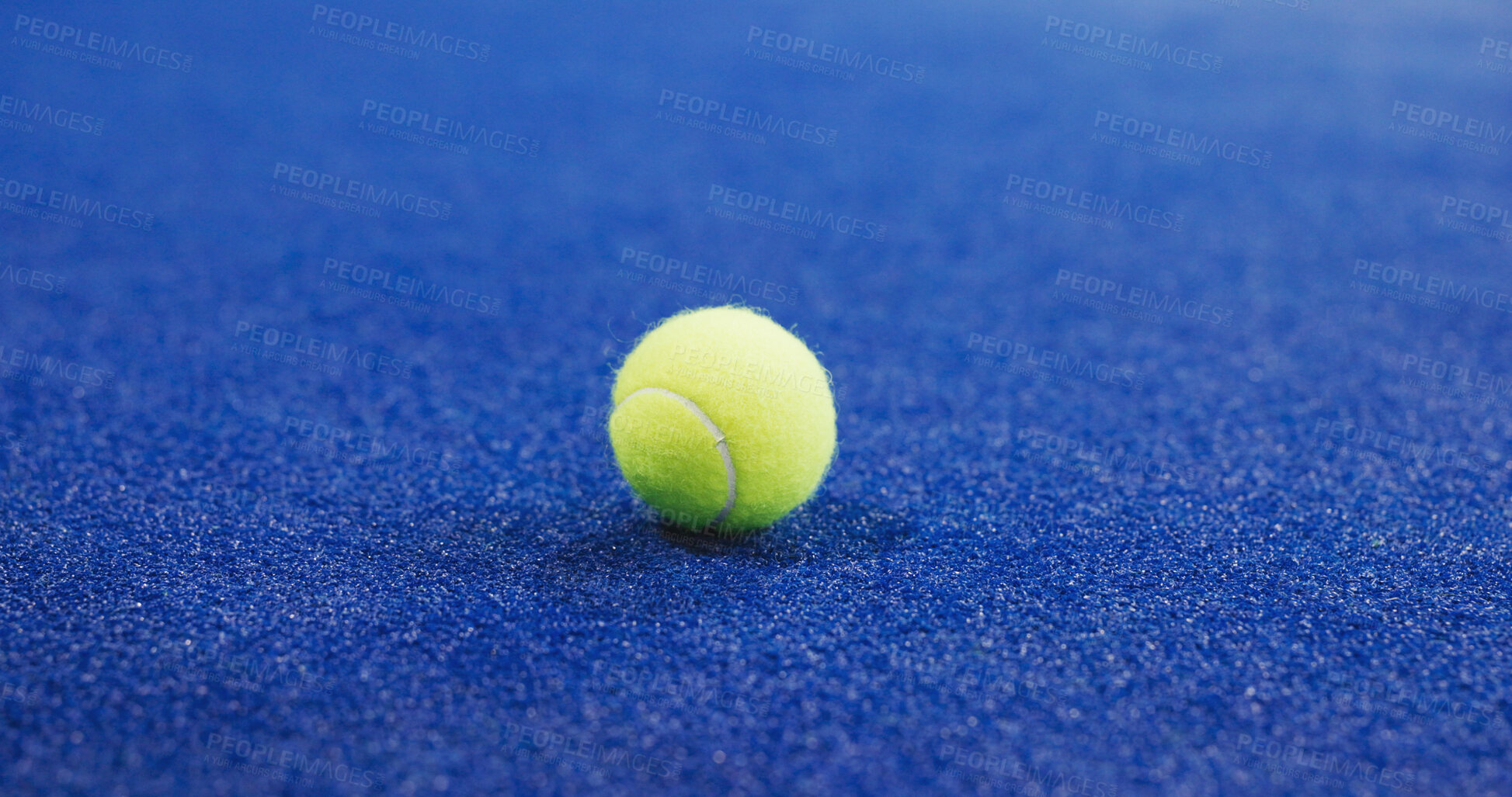 Buy stock photo Tennis, sports and ball on floor in court to start training, practice and workout for competition. Fitness space, padel club and closeup of equipment for exercise for game, challenge and tournament