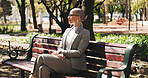 Thinking, relax and business woman on park bench for reflection, memory and vision. Pride, commute and opportunity with person and idea outdoor for mindset, professional development and peace