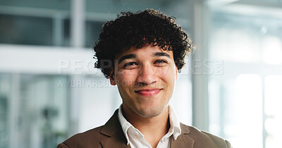 Buy stock photo Happy, professional and portrait of businessman in office with confidence for finance internship. Smile, graduate program and male financial advisor with pride for job opportunity in workplace.