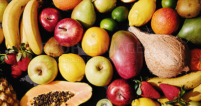 Buy stock photo Fresh, fruit and healthy food with nutrition, detox or apples with vitamin c, antioxidants and above. Organic, produce and natural grocery for wellness, sustainability and vegan snack for weight loss