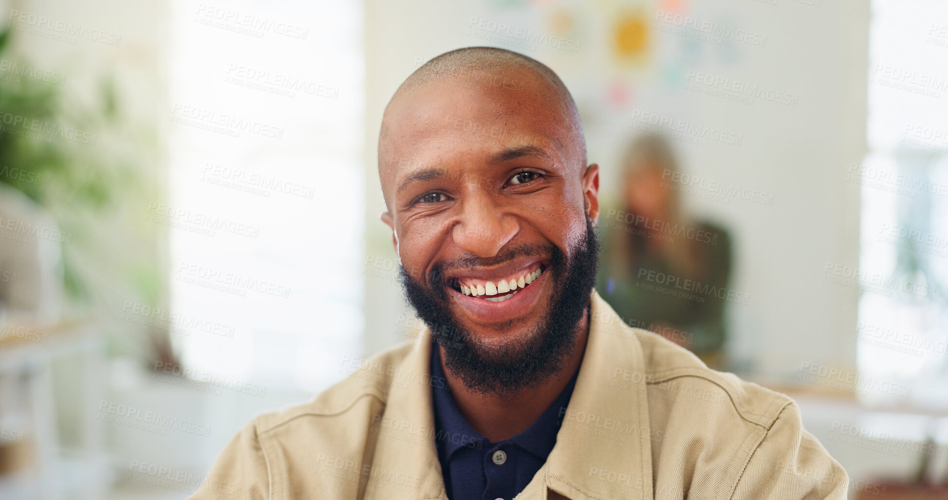 Buy stock photo Portrait, business man and happy in office for public relations, reputation management and about us. PR specialist, employee and smile at coworking agency for brand awareness and career development