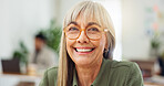 Portrait, business woman or smile in office for public relations, reputation management or about us. PR director, mature person and happy at coworking agency for brand awareness and career experience