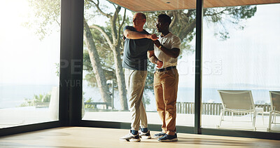 Buy stock photo Old man, stretching and therapist for physiotherapy at house with assistance for mobility training. Physiotherapist, helping and senior person of physical recovery, medical support and rehabilitation