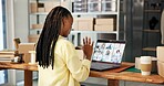Startup, video call and woman on laptop for meeting, planning and discussion for supply chain. Small business, fashion and person on computer in virtual conference for logistics, shipping or delivery