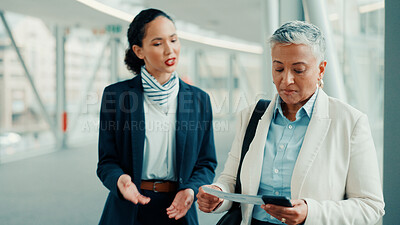 Buy stock photo Businesswoman, worker and help with boarding pass at airport for flight info, work trip and FAQ. Corporate travel, gate agent and mature person with air ticket for departure and passenger assistance