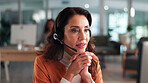 Woman, headset and reading with computer in call centre for customer service, online query and billing. Agent, pc and consulting for payment plan, client information and call script of refund request