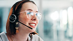 Help desk, smile and woman in call center with headset for holiday guide, feedback or assistance. Contact us, customer service or talk for communication, trip reservation or booking with travel agent