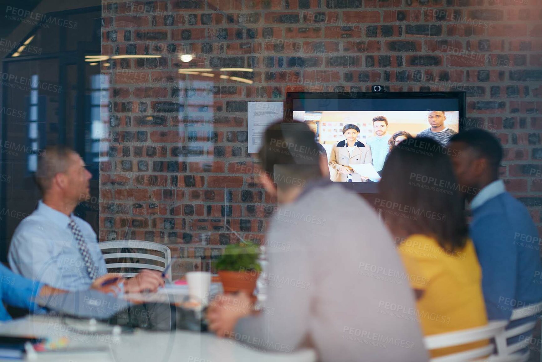 Buy stock photo Workshop, business or team in office with screen, staff or mentor training for project growth. Digital, group of employees in agency with tech, learning program or skills development in boardroom.