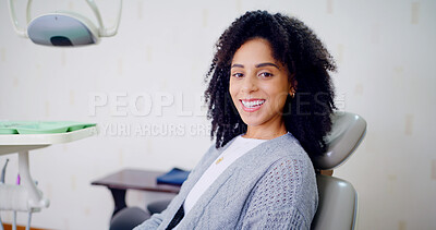 Buy stock photo Portrait, woman and smile for dental care, clinic and confident for medical procedure or appointment. Happy, patient and oral health for person, healthcare and tooth extraction services in office