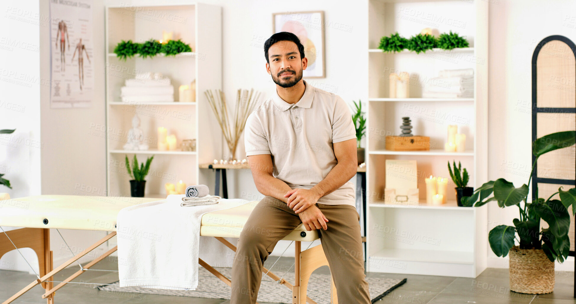 Buy stock photo Portrait, man and physiotherapist in office for health, wellness or about us for medical service. Confidence, person and physical therapist in clinic for healing, expert chiropractor and professional