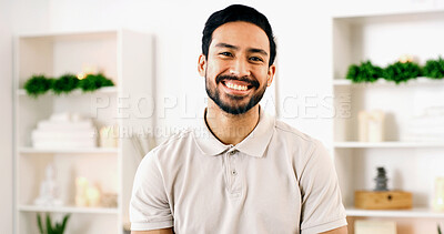 Buy stock photo Portrait, happy man and massage therapist in spa for health, wellness center or about us in resort. Confidence, person or masseur at salon for healing service, holistic expert or therapy professional