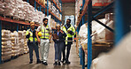 Planning, team and logistics with people in warehouse for shipping partner, supply chain and quality control. Export, inventory manager and ecommerce supplier with employees in factory for freight