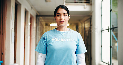Buy stock photo Portrait, volunteering and woman with community service, pride and support for recycling. NGO, person and girl with tshirt, earth day and humanitarian project with confidence and clean environment