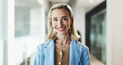 Buy stock photo Confident, business and woman with portrait in office for career pride, about us and real estate. Smile, female realtor and ambition for property development, housing consultant and expansion project