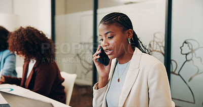 Buy stock photo Business, laptop or phone call and woman in boardroom with colleagues for planning or research. Communication, computer and feedback with corporate employee in office for report, review or update