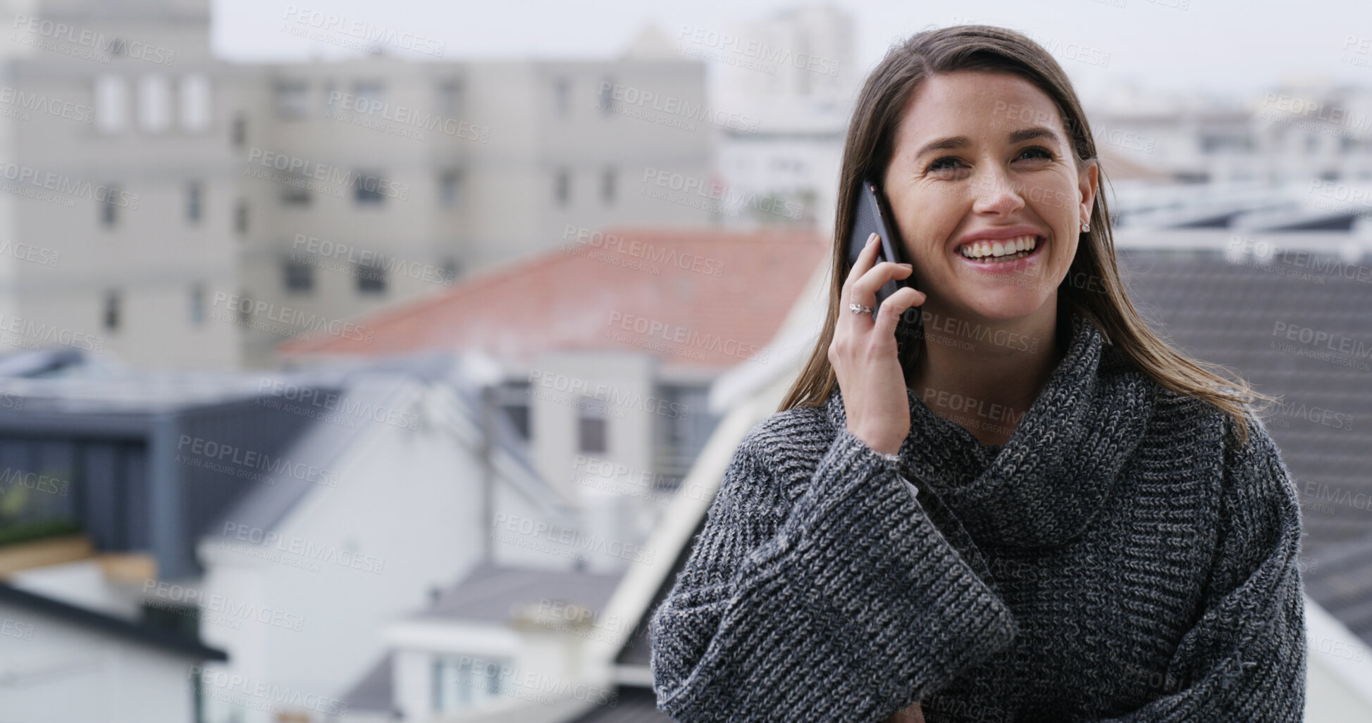Buy stock photo Thinking, woman and student with phone call outdoor for discussion, study schedule and feedback. Person, mobile and contact college for enrolment approval, education consultation and admission chat