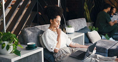 Buy stock photo Woman, relax and iv infusion with laptop for streaming movies, minerals and browsing website. Person, reading and pc with injection drip for nutrition treatment, social media and article for wellness