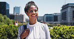 Architect, portrait and black woman in city with smile, experience and pride in urban development. Happy, career and site planner in town with confidence, about us or job goals in project management.