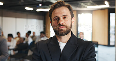 Buy stock photo Serious, seminar and portrait of business woman for keynote speaker, pride and trading expo. Workshop event, confidence and broker conference with person for opportunity, corporate and tradeshow