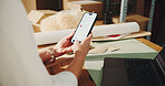 Dropshipping, startup and hands with phone screen, scroll and  stock review on website or ecommerce. Browsing, app and person with mobile for sales, supply chain and preparing for goods distribution