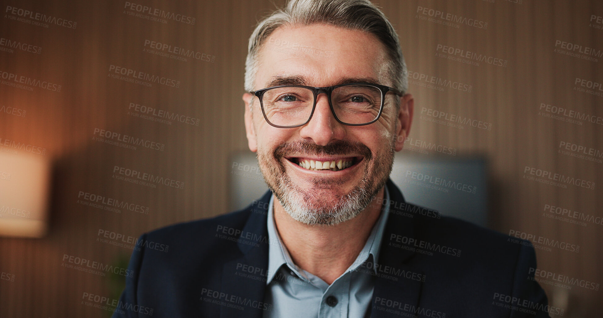 Buy stock photo Portrait, business and man with glasses in office for career pride, about us and accounting firm. Happy, mature person and ambition with eyewear, financial bookkeeping and consultant for investment