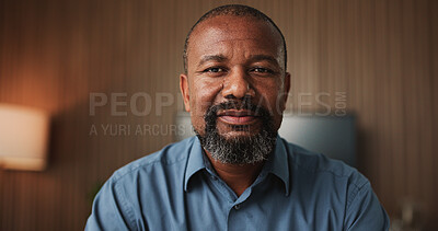 Buy stock photo Serious, business and black man with portrait in office for career pride, about us and accounting. Confident, mature person and ambition with skills, finance bookkeeping and consultant for investment