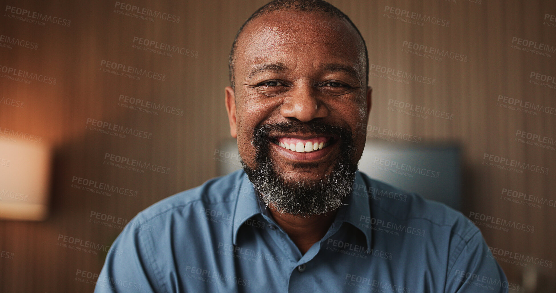 Buy stock photo Confident, business and black man with portrait in office for career pride, about us and accounting. Smile, mature person and audit with ambition, finance bookkeeping and consultant for investment