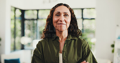 Buy stock photo Business woman, portrait and creative designer with confidence in office for company development. Mature, female person or employee with positive attitude for career improvement or pride in workplace