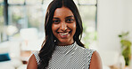 Smile, portrait and businesswoman in office with confidence for corporate finance career growth. Happy, professional and female financial manager with pride for company about us in workplace.