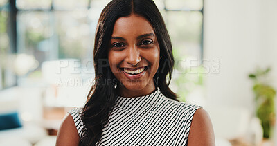 Buy stock photo Smile, portrait and businesswoman in office with confidence for corporate finance career growth. Happy, professional and female financial manager with pride for company about us in workplace.