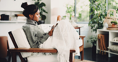 Buy stock photo Relax, notebook and writing with woman on sofa for inspiration, journal prompt and reminder. Reflection, agenda and planning with person in living room of home for diary, checklist and brainstorming