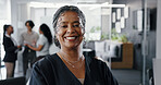 Portrait, business and woman with smile in office for career pride, about us and real estate agent. Mature person, happy realtor and ambition of property development, auction experience and expansion