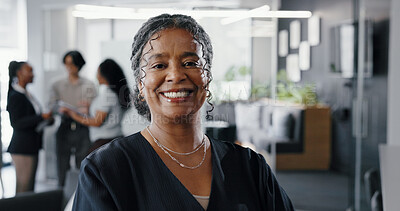 Buy stock photo Portrait, business and woman with smile in office for career pride, about us and real estate agent. Mature person, happy realtor and ambition of property development, auction experience and expansion