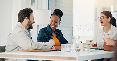 Buy stock photo Discussion, collaboration and team of business people in office for finance report with budget planning. Meeting, group and financial advisors working on investment proposal together in workplace.