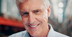 Portrait, man and warehouse manager with smile for logistics, shipping career and bokeh. Happy person, mature professional and distribution supervisor with face, about us and confidence in Canada