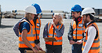 Clipboard, conversation and meeting with supply chain team outdoor for delivery planning or schedule. Collaboration, discussion and logistics management with people at depot for distribution agenda