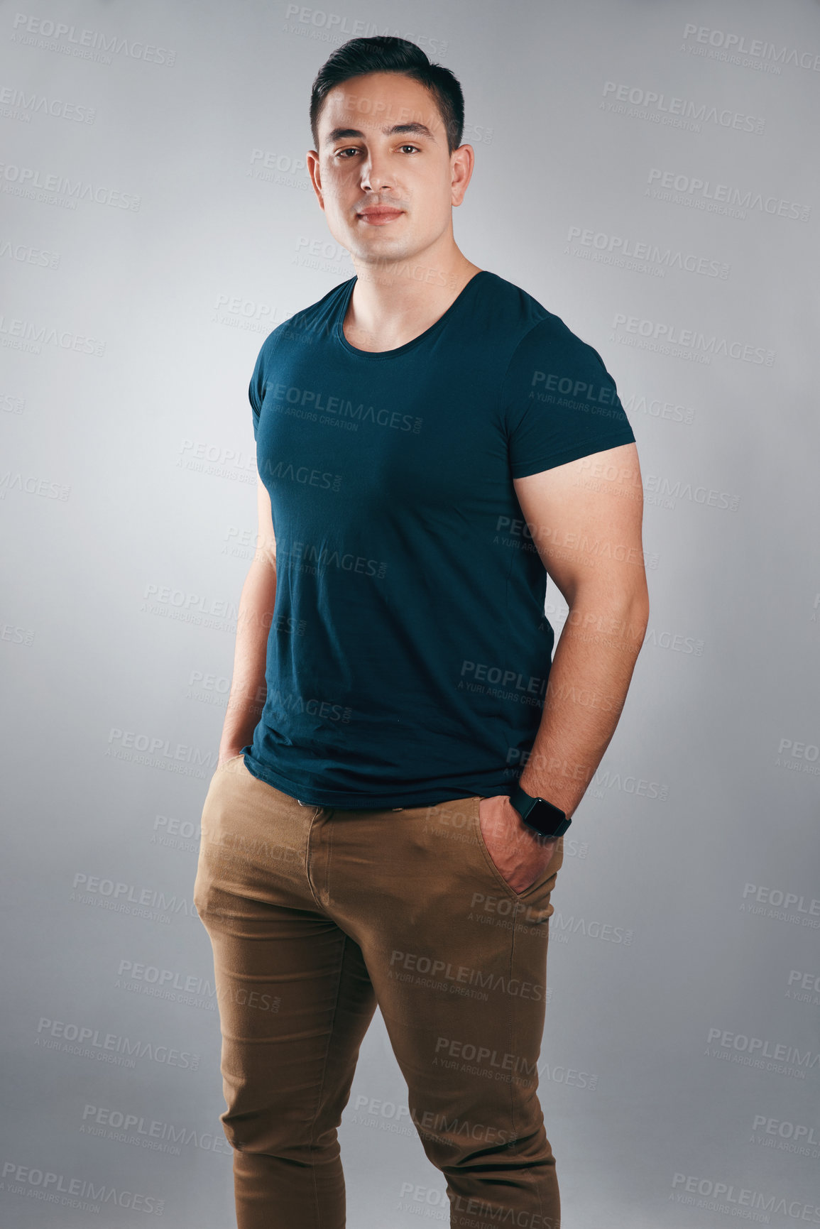 Buy stock photo Portrait, serious and business man in studio for it technician, professional and about us. Software developer, confidence and startup opportunity with male person on white background for pride